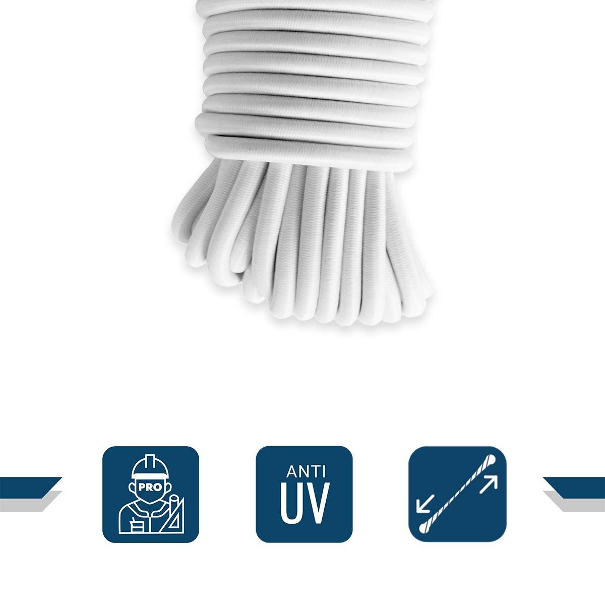 Sandow élastique Blanc 20 mètres 9SW - Qualité PRO - Tendeur pour bâche de diamètre 9 mm TECPLAST - Image 3