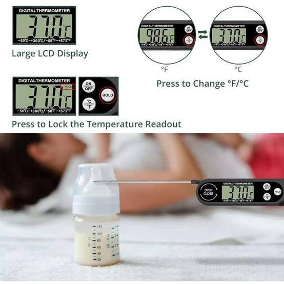 Thermomètre alimentaire - Thermomètre à viande - Thermomètre de cuisine - Avec grand écran LCD et sonde pliable - Noir-Lytech - Image 3