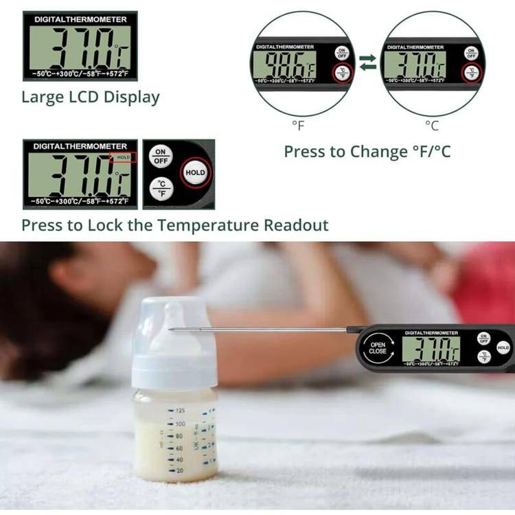 Thermomètre alimentaire - Thermomètre à viande - Thermomètre de cuisine - Avec grand écran LCD et sonde pliable - Noir-Lytech - Image 3
