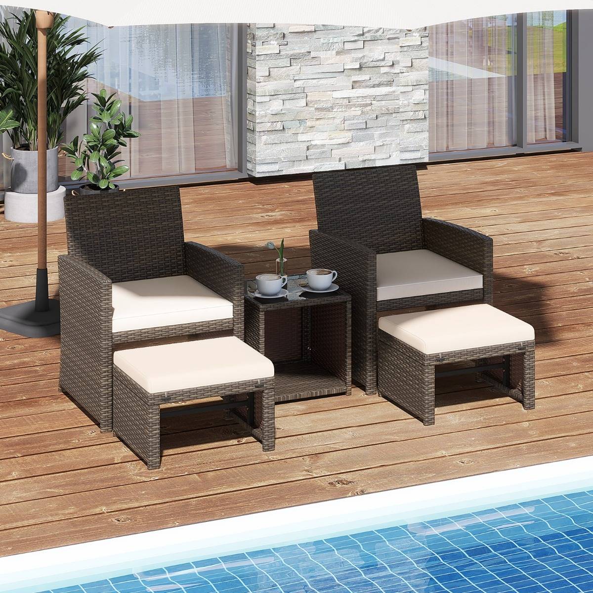 Ensemble Meuble de Salon 5PCS Salon de Jardin en Rotin PE avec Coussin pour Balcon Piscine Terrasse  Blanc - Image 3