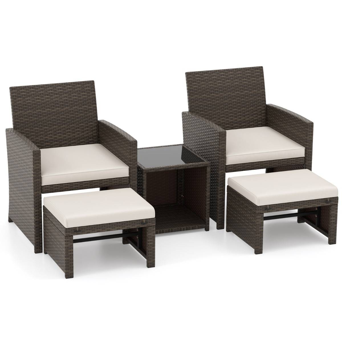 Ensemble Meuble de Salon 5PCS Salon de Jardin en Rotin PE avec Coussin pour Balcon Piscine Terrasse  Blanc - Image 1