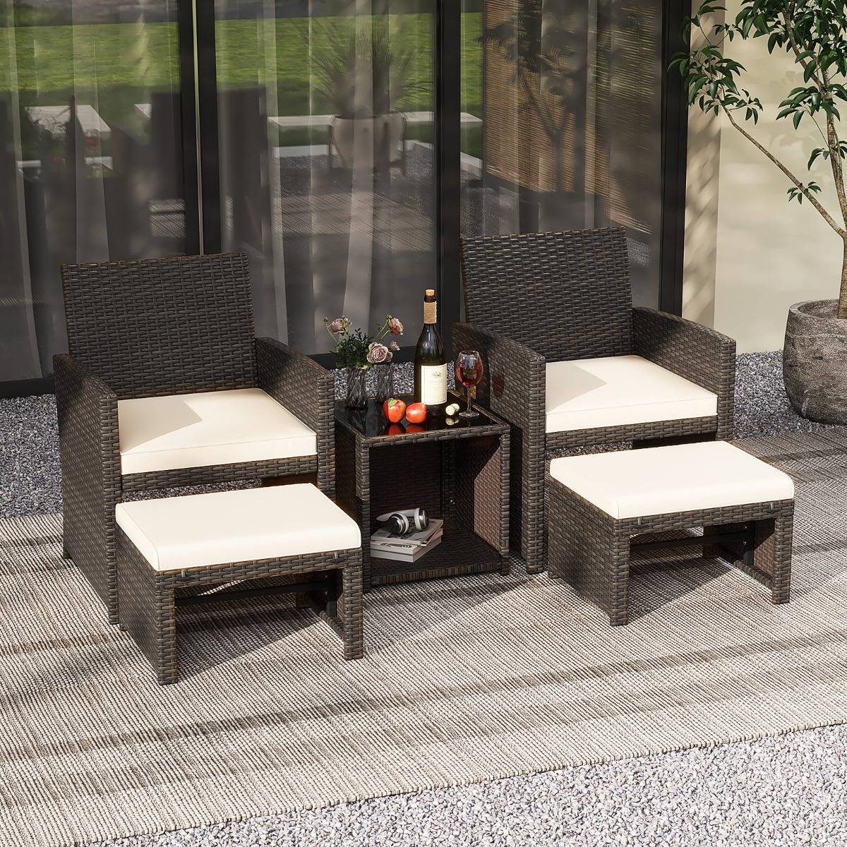 Ensemble Meuble de Salon 5PCS Salon de Jardin en Rotin PE avec Coussin pour Balcon Piscine Terrasse  Blanc - Image 5