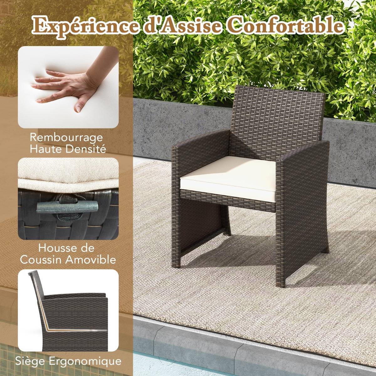Ensemble Meuble de Salon 5PCS Salon de Jardin en Rotin PE avec Coussin pour Balcon Piscine Terrasse  Blanc - Image 7