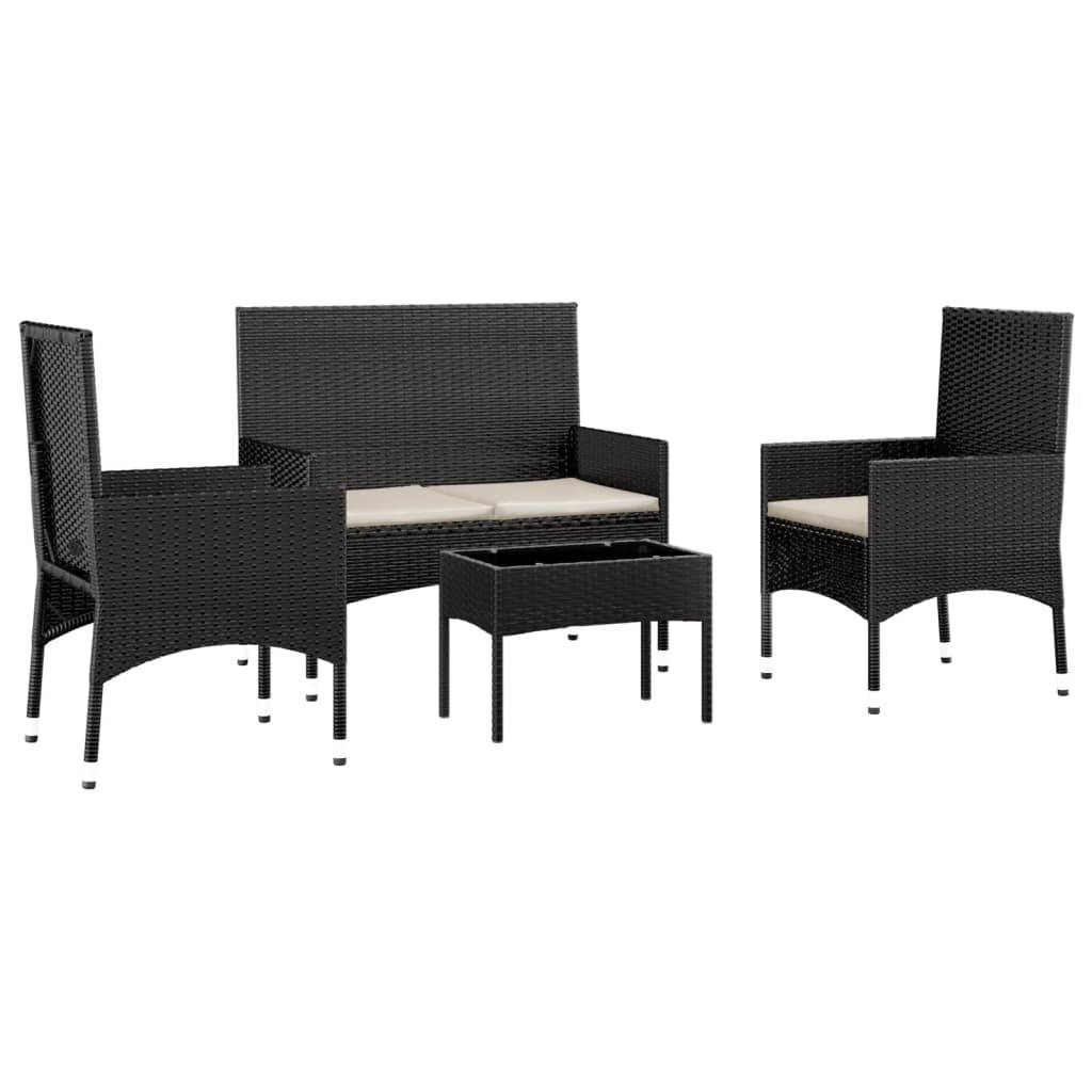 Helloshop26 - Salon de jardin meuble d'extérieur ensemble de mobilier 4 pièces avec coussins noir résine tressée - Imagen 1