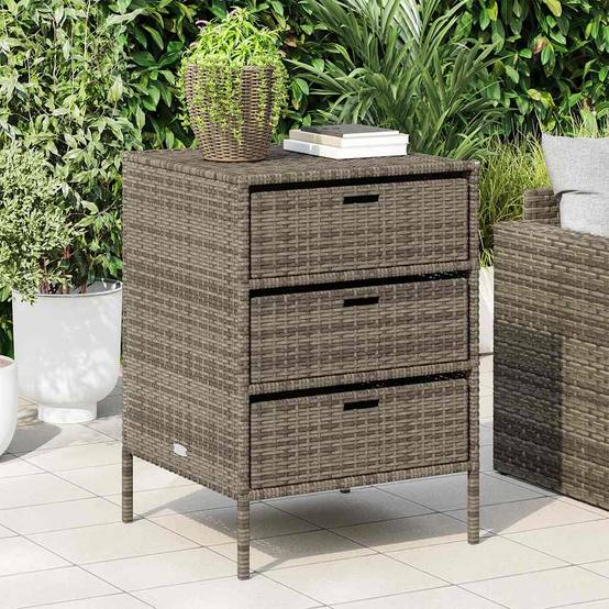 Armoire Basse 3 Tiroirs en Polyrotin pour Rangement Balcon Patio Gris 55x59x80 cm – ComfortXL Outdoor Living - Image 3