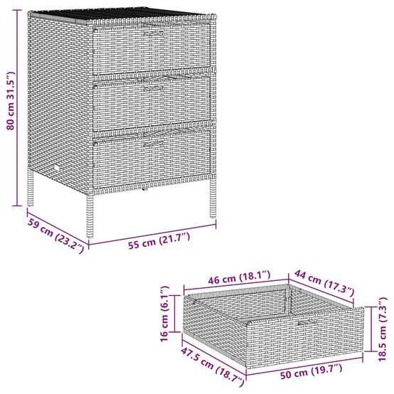Armoire Basse 3 Tiroirs en Polyrotin pour Rangement Balcon Patio Gris 55x59x80 cm – ComfortXL Outdoor Living - Image 4
