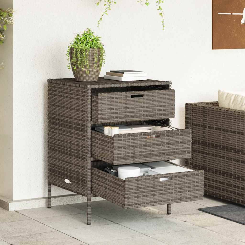 Armoire Basse 3 Tiroirs en Polyrotin pour Rangement Balcon Patio Gris 55x59x80 cm – ComfortXL Outdoor Living - Image 1