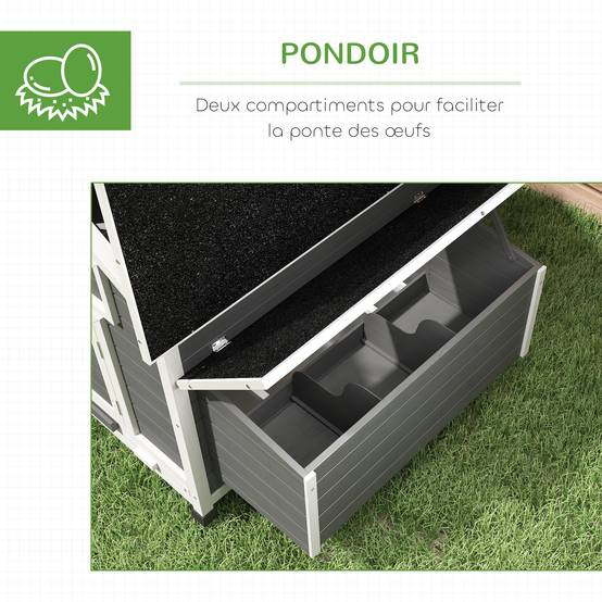 Poulailler extérieur bois sapin 2-4 poules double pondoir tiroir amovible 150x100x96cm gris - ComfortXL Outdoor Living - Image 8