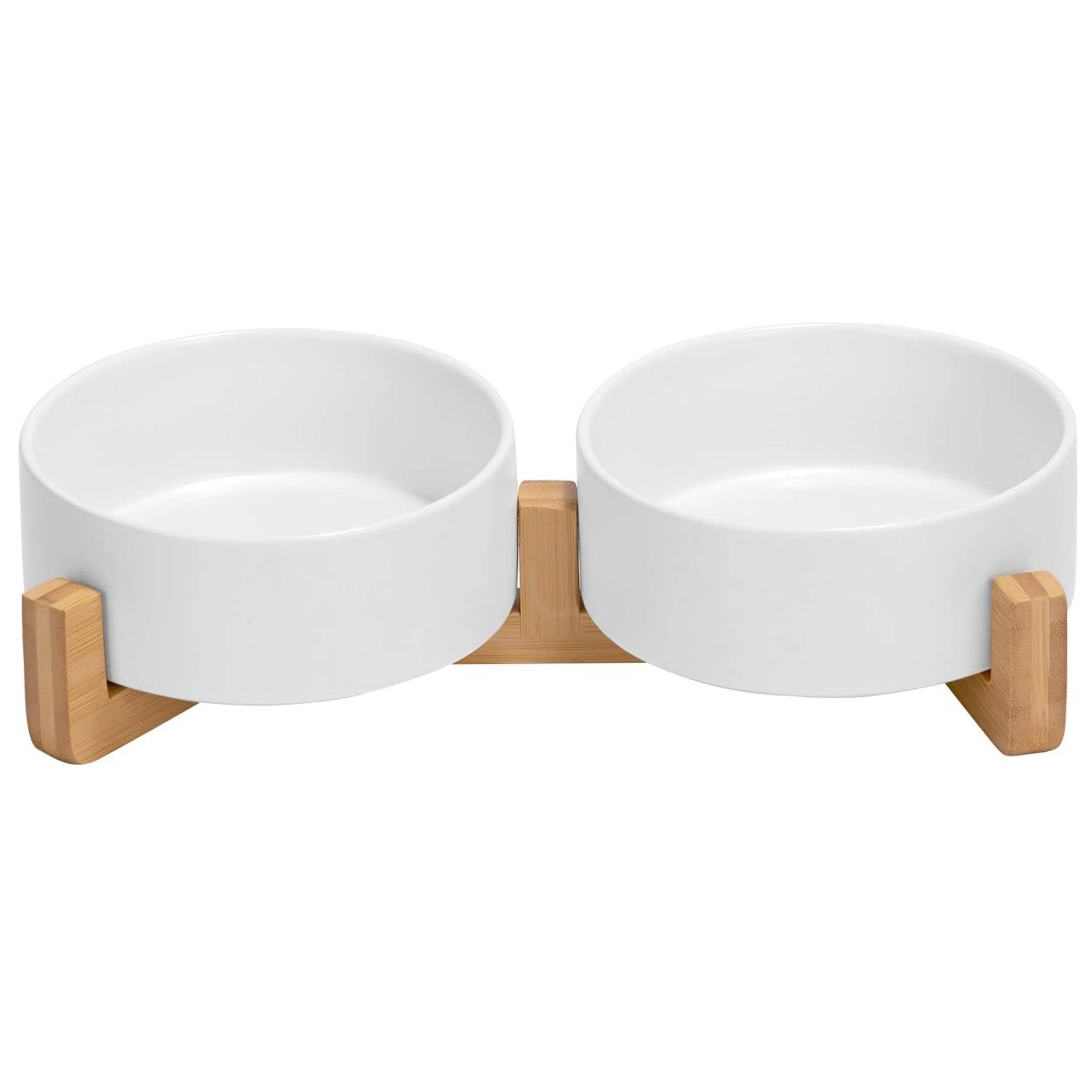 Bol Céramique avec Support en Bambou (600ml, Blanc)-IntiMeg - Image 1