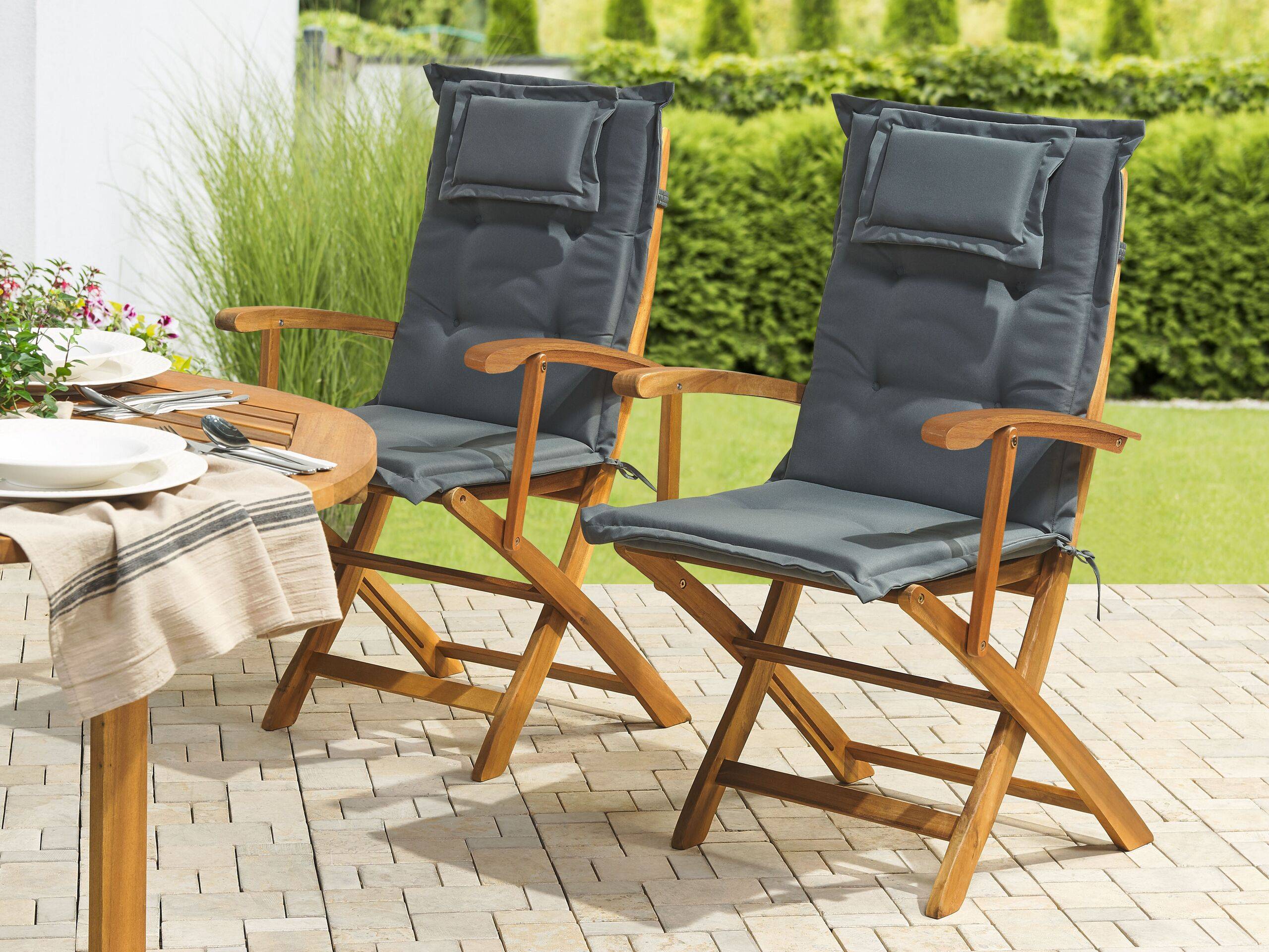 Beliani - Lot de 2 Coussins d'Assise en Tissu Polyester Gris Graphite avec Rembourrage en Mousse pour Chaises de Jardin Modernes Beliani - Imagen 2
