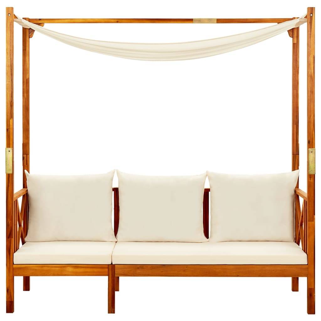 Helloshop26 - Banc de jardin meuble de patio d'extérieur terrasse avec auvent et repose-pieds bois d'acacia solide - Imagen 4