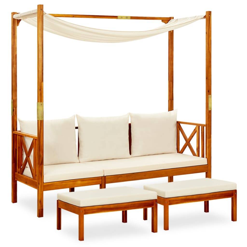 Helloshop26 - Banc de jardin meuble de patio d'extérieur terrasse avec auvent et repose-pieds bois d'acacia solide - Imagen 1