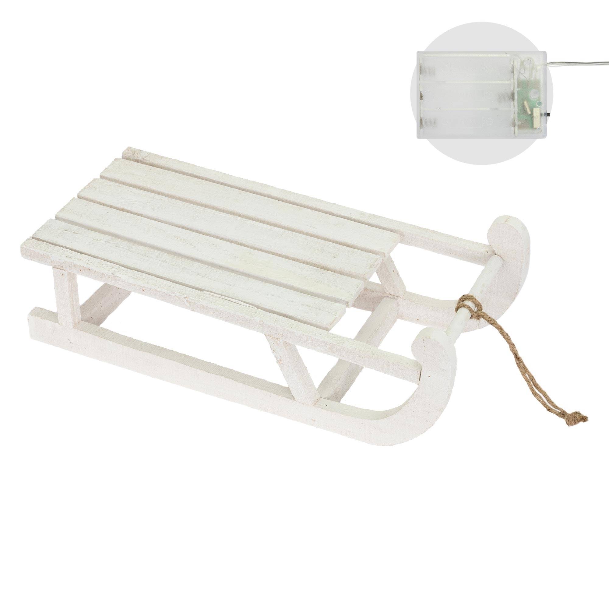Ecd-Germany - Traineau décoratif de Noël en bois blanc décoration avec LEDs blanc chaud 50,5cm - Imagen 3