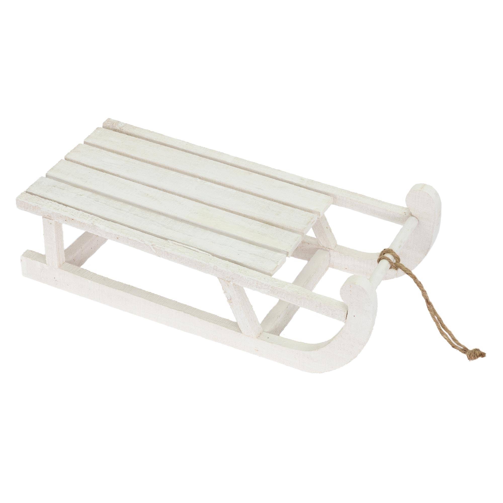 Ecd-Germany - Traineau décoratif de Noël en bois blanc décoration avec LEDs blanc chaud 50,5cm - Imagen 1
