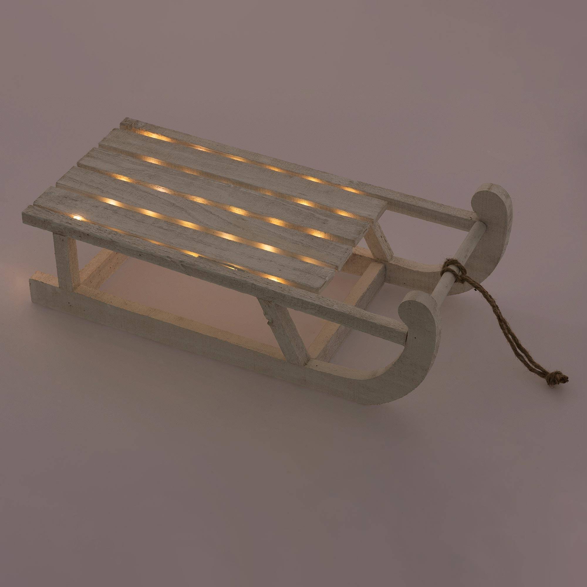 Ecd-Germany - Traineau décoratif de Noël en bois blanc décoration avec LEDs blanc chaud 50,5cm - Imagen 5