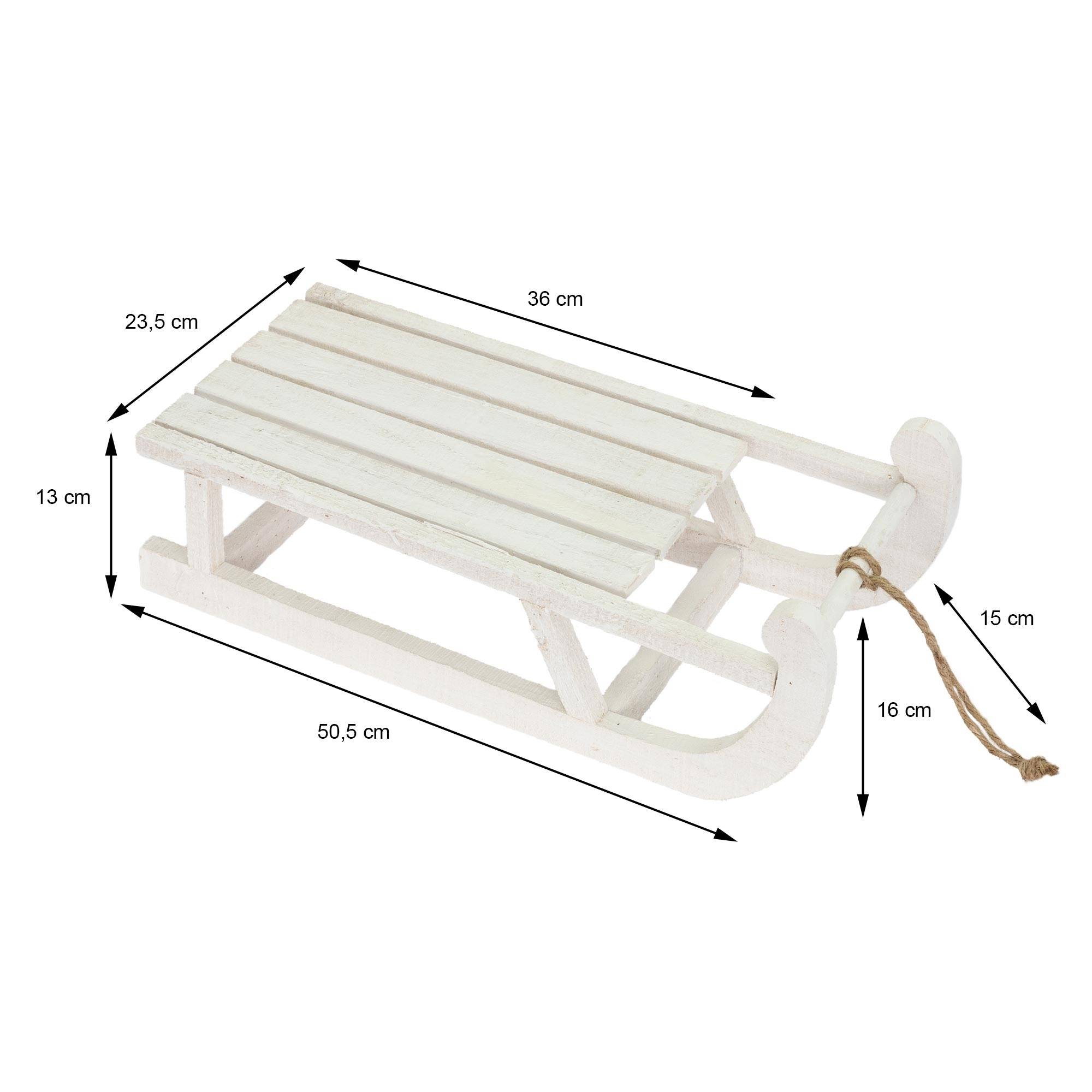 Ecd-Germany - Traineau décoratif de Noël en bois blanc décoration avec LEDs blanc chaud 50,5cm - Imagen 6
