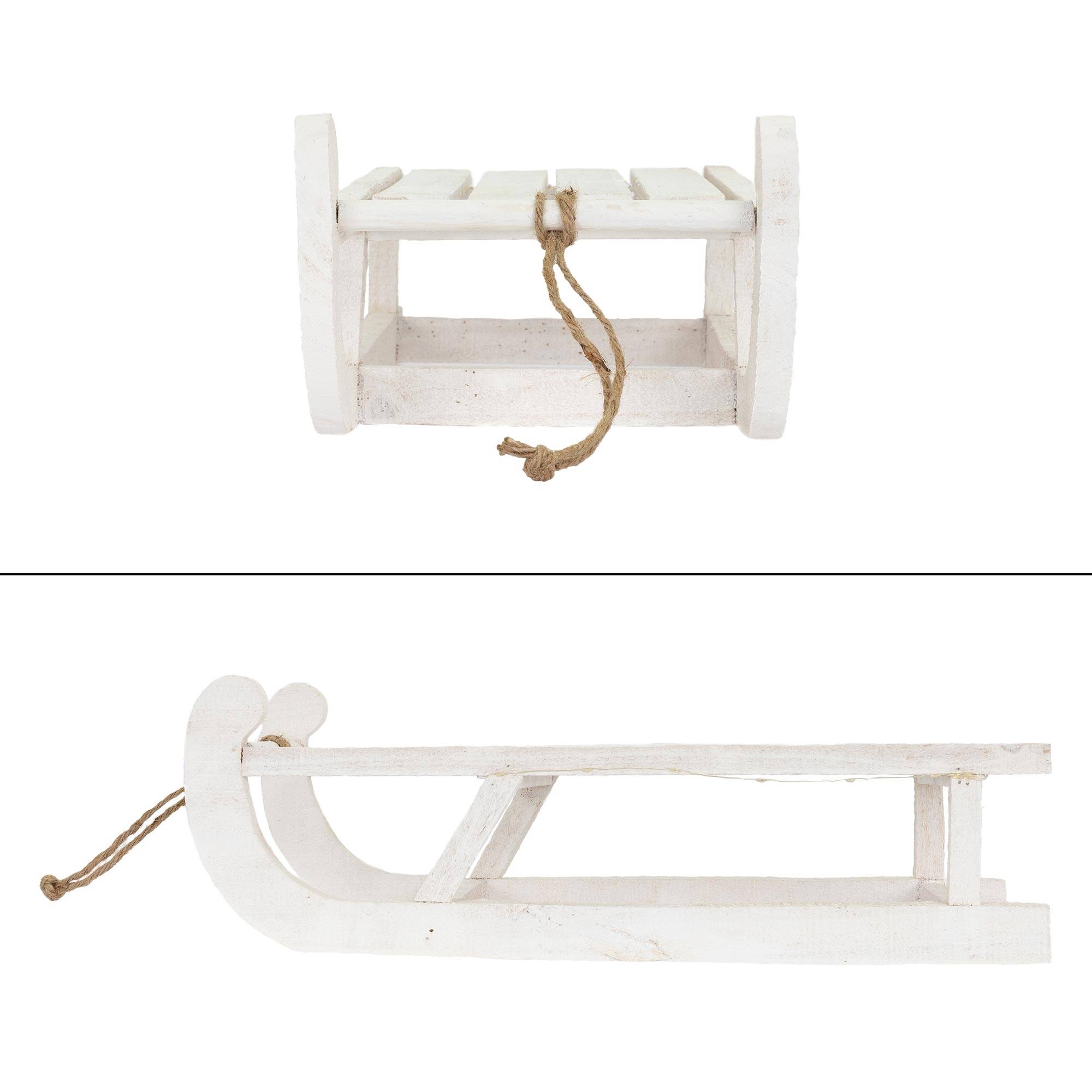 Ecd-Germany - Traineau décoratif de Noël en bois blanc décoration avec LEDs blanc chaud 50,5cm - Imagen 2