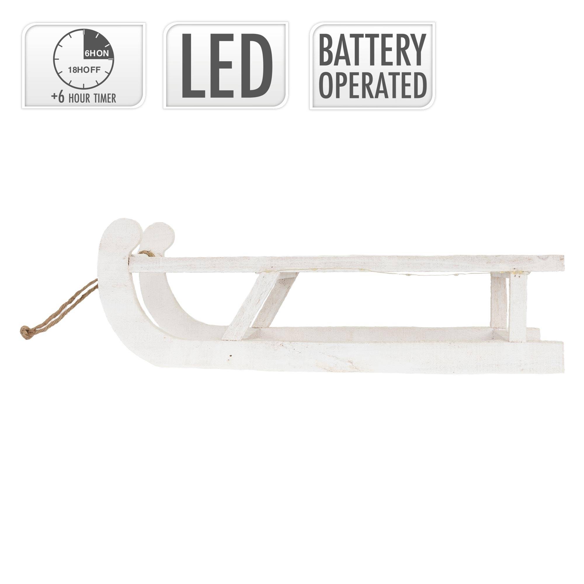 Ecd-Germany - Traineau décoratif de Noël en bois blanc décoration avec LEDs blanc chaud 50,5cm - Imagen 4
