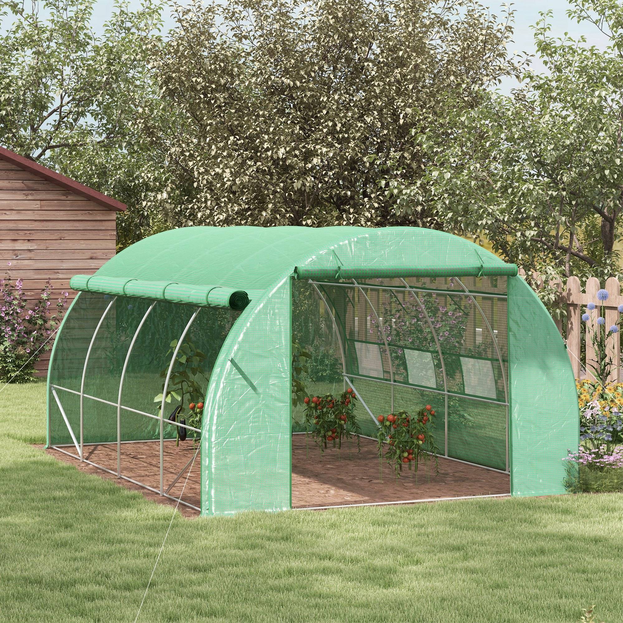 Sans Marque - Serre aluminium plain-pied fenêtres filet structure métallique 4x3x2 m verte - Image 3