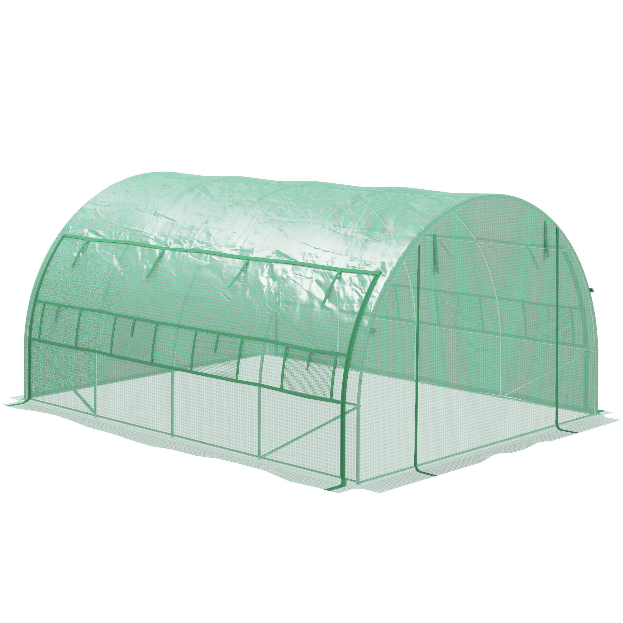 Sans Marque - Serre aluminium plain-pied fenêtres filet structure métallique 4x3x2 m verte - Image 2