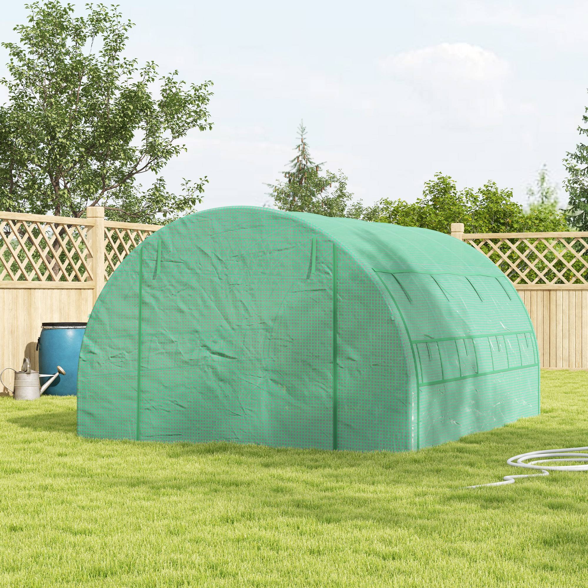 Sans Marque - Serre aluminium plain-pied fenêtres filet structure métallique 4x3x2 m verte - Image 4