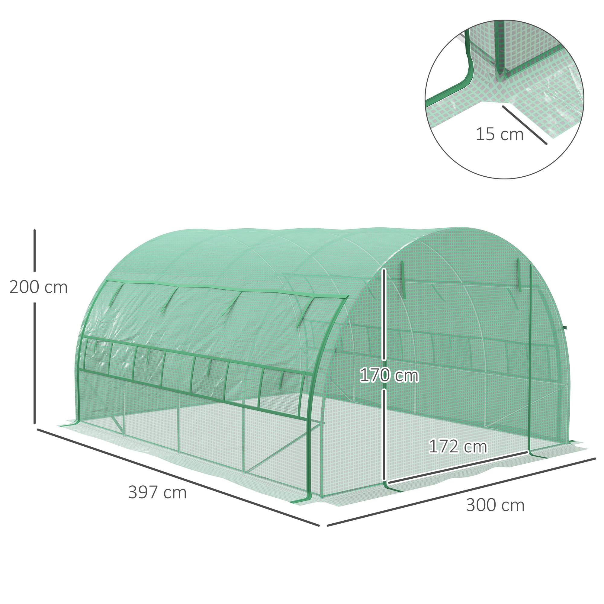 Sans Marque - Serre aluminium plain-pied fenêtres filet structure métallique 4x3x2 m verte - Image 5