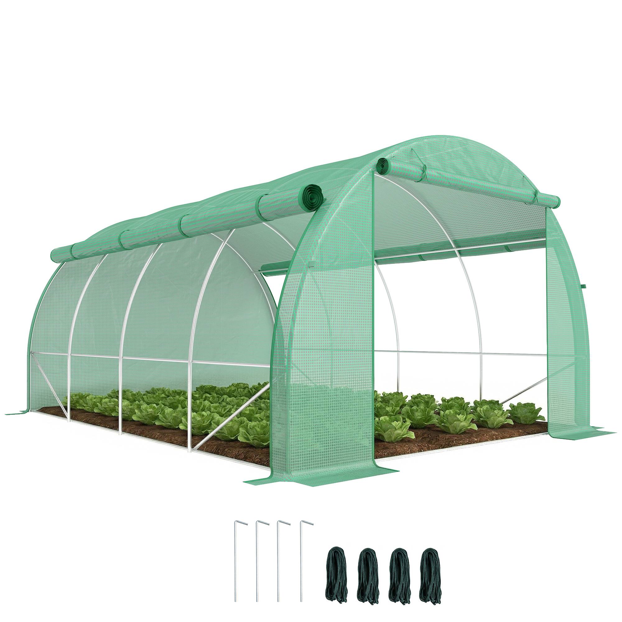 Sans Marque - Serre aluminium plain-pied fenêtres filet structure métallique 4x3x2 m verte - Image 1