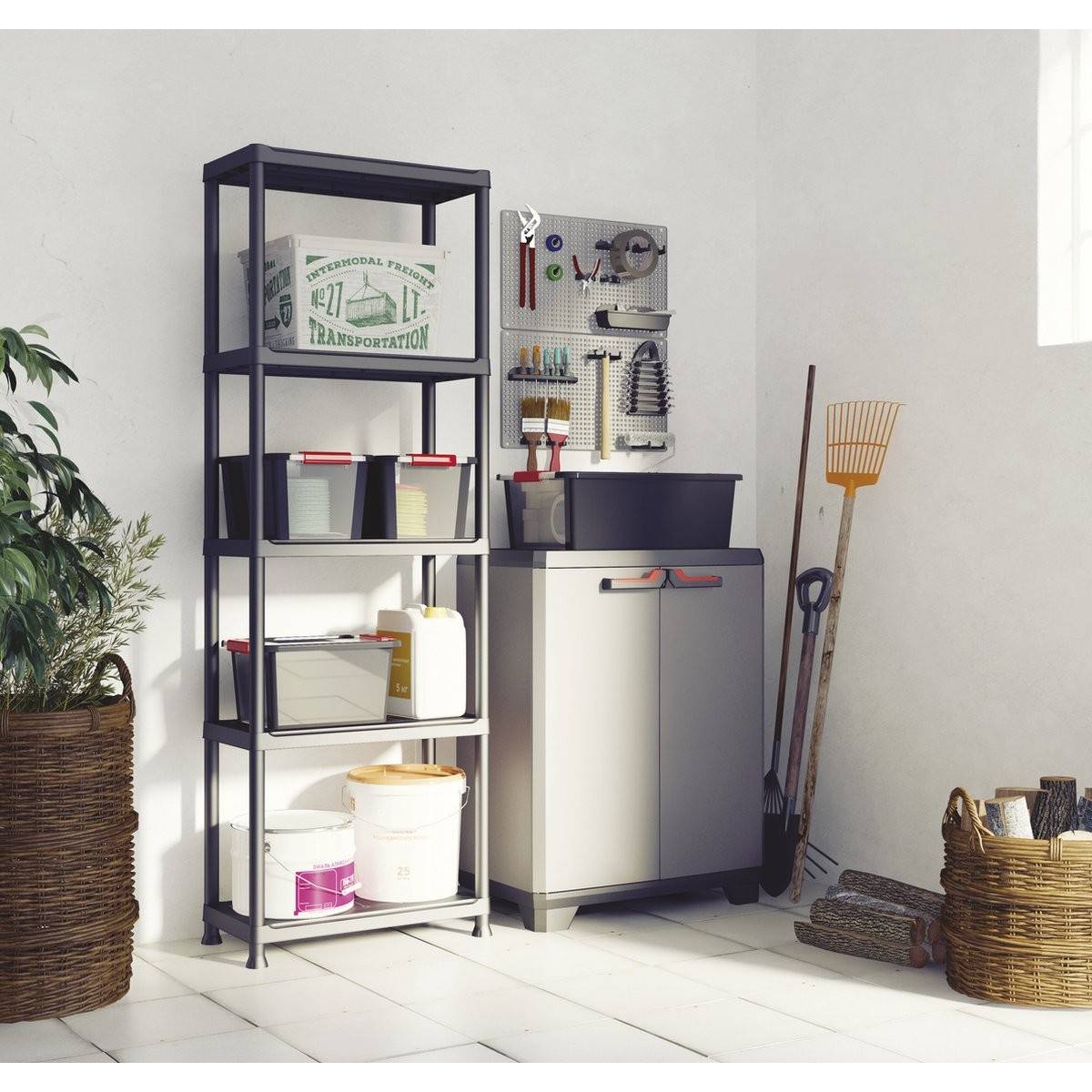 Keter - Armoire basse de Rangement Multifonctions Résine Étagères et Pieds 39 x 68 x 90 cm KETER - Imagen 5