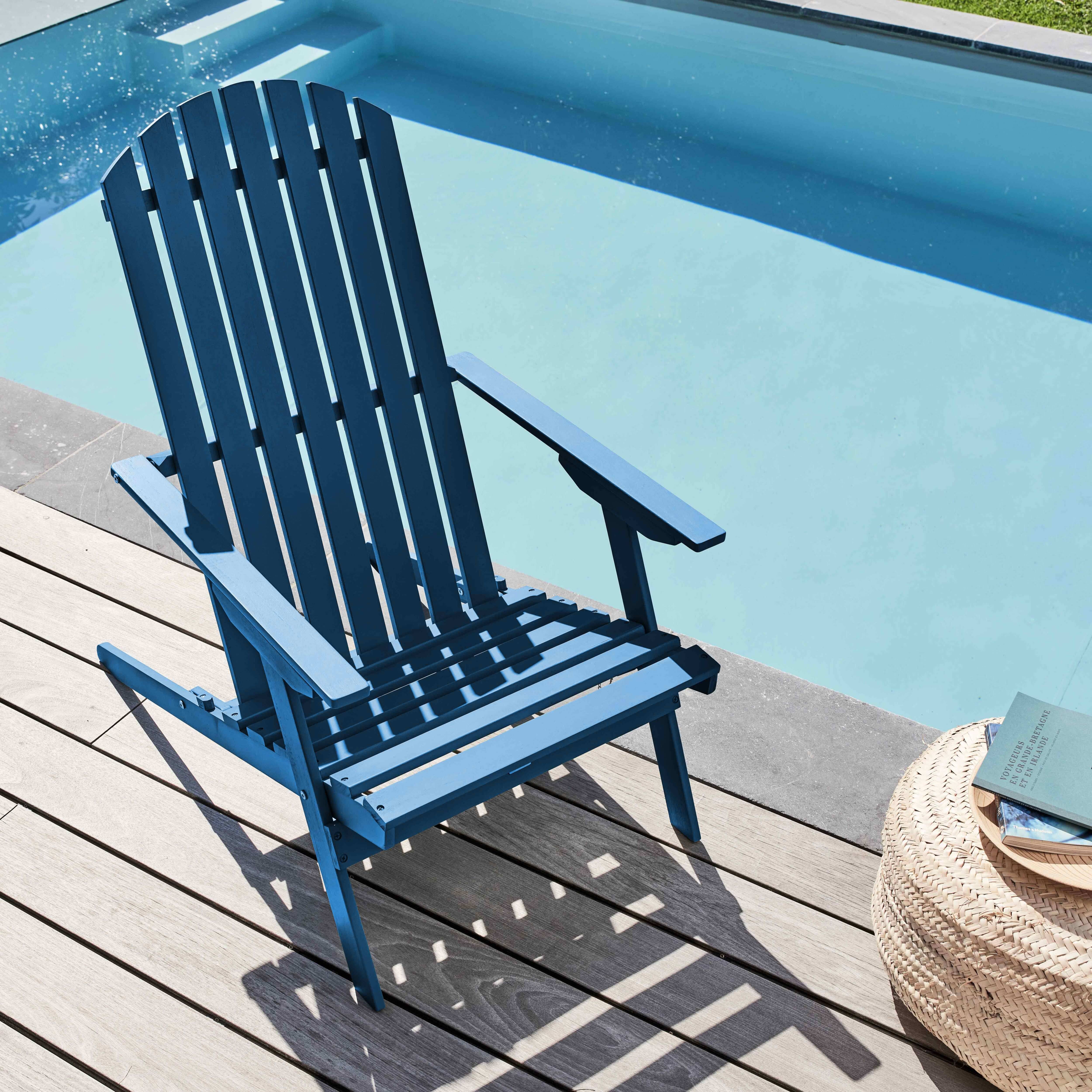 Oviala - Fauteuil relax pliant en bois d'eucalyptus bleu pacific - Oviala - Imagen 2