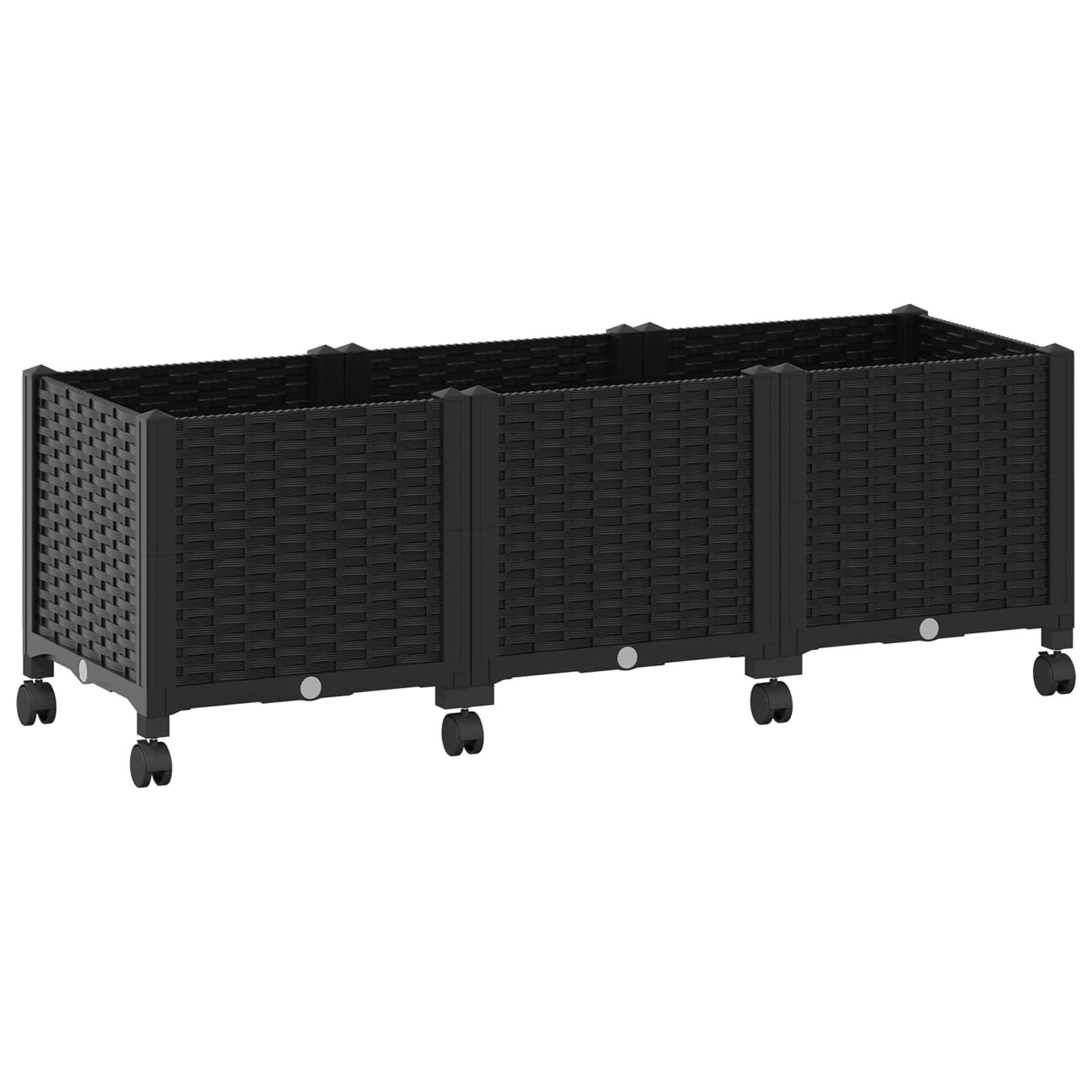 ComfortXL - Grand bac plante surélevé roulettes terrasse jardin extérieur 120x40x44cm noir - ComfortXL Outdoor Living - Image 2