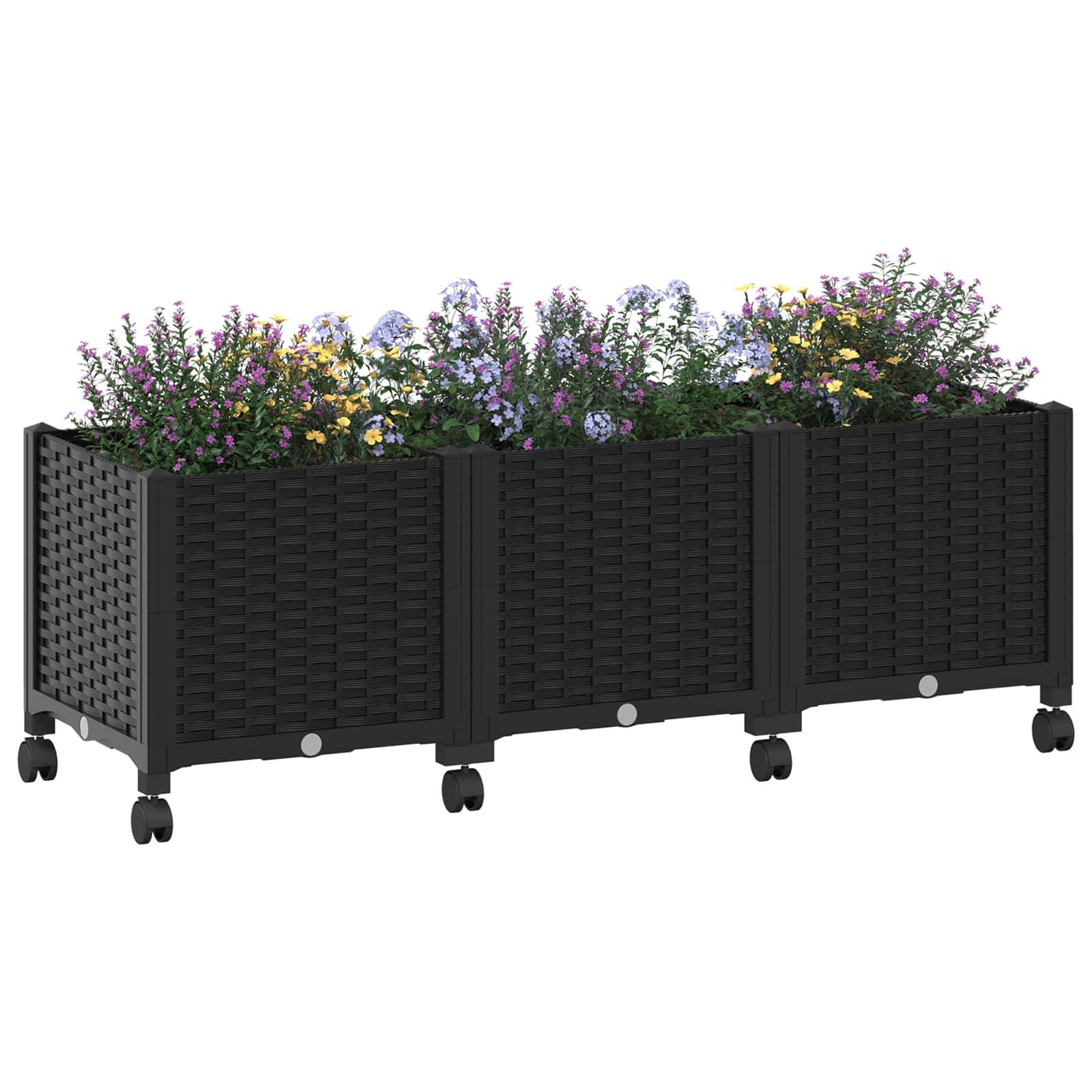 ComfortXL - Grand bac plante surélevé roulettes terrasse jardin extérieur 120x40x44cm noir - ComfortXL Outdoor Living - Image 3