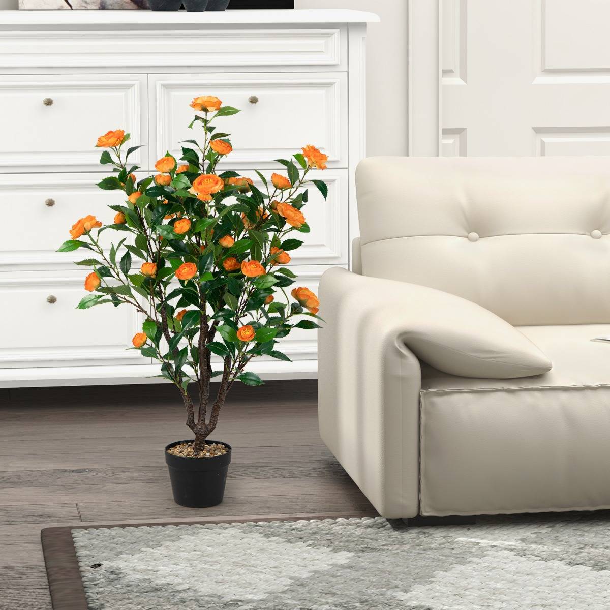 Fleur Artificielle Camélia 37 Têtes Résistantes aux UV 100 cm avec Pot Déco de Maison Nuptiale de Noce - Image 2