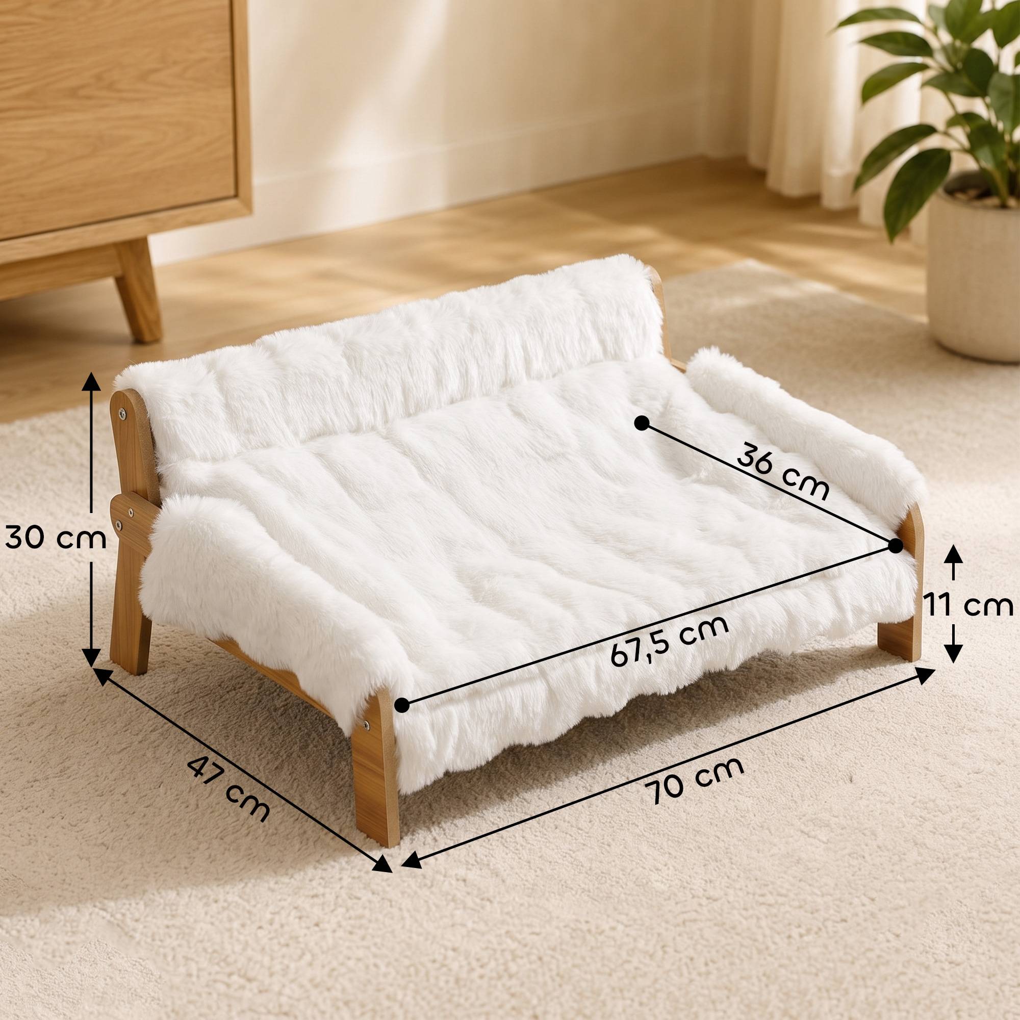 ComfortXL - Canapé pour chien et chat en MDF et peluche blanche 70 x 47 x 30 cm pour intérieur avec coussin amovible - Image 3