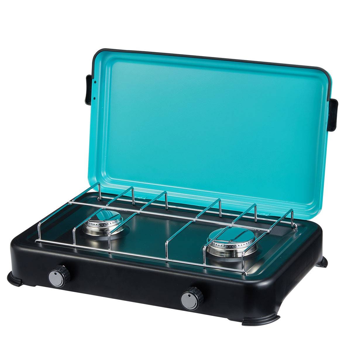 Plaque de cuisson gaz portable 2 feux 2350W Table de Cuisson Butane/Propane Bruleurs inox Couvercle amovible INTEC - Imagen 1
