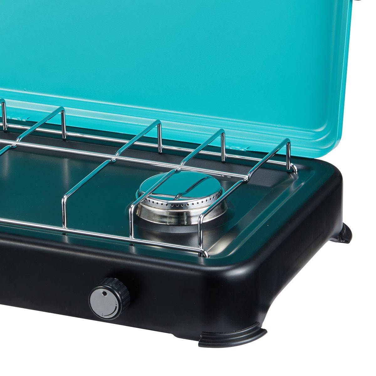 Plaque de cuisson gaz portable 2 feux 2350W Table de Cuisson Butane/Propane Bruleurs inox Couvercle amovible INTEC - Imagen 2