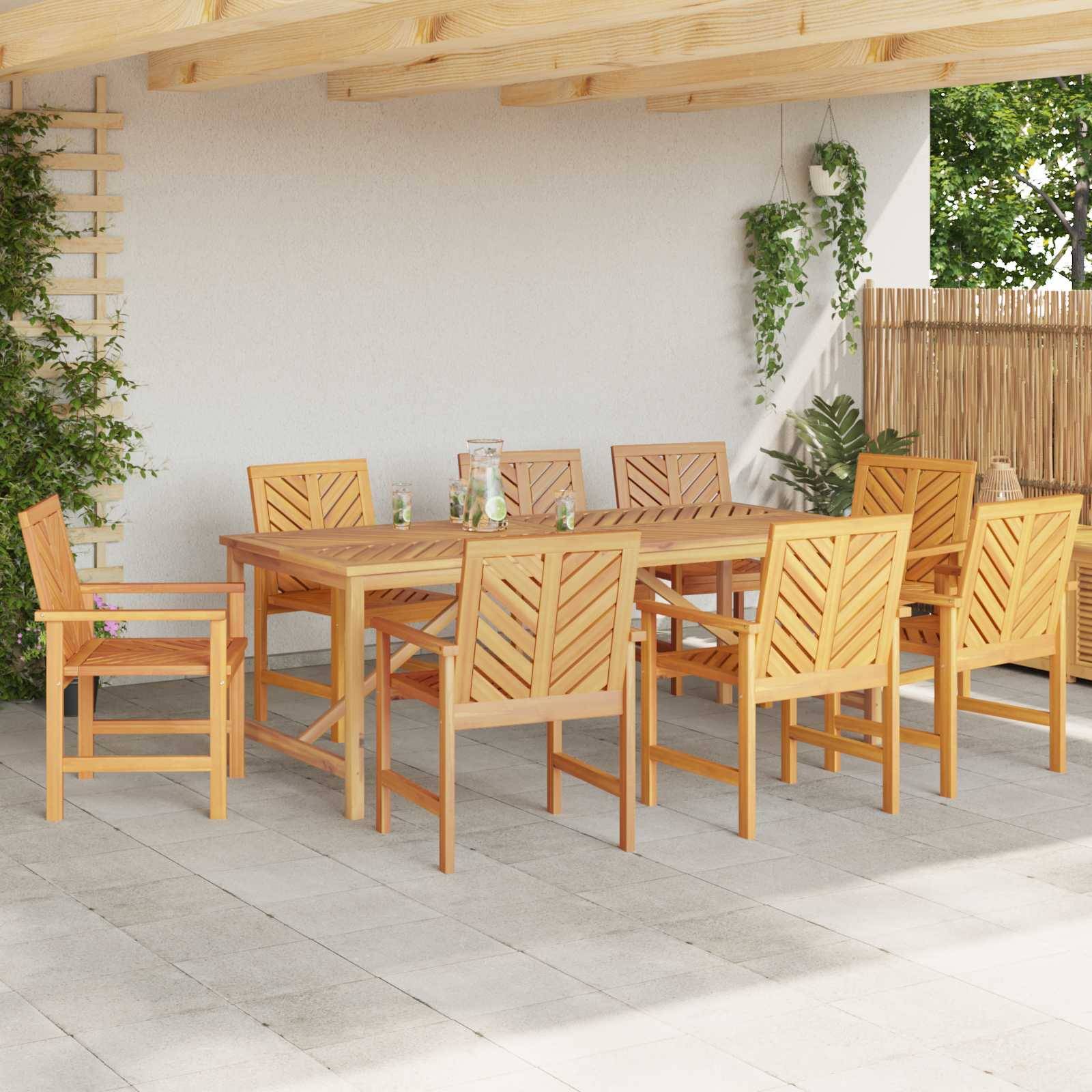 Ensemble de salle à manger jardin bois d'acacia massif huilé marron 200 x 90 x 74 cm (9 pièces) - PANGIVO - Image 4