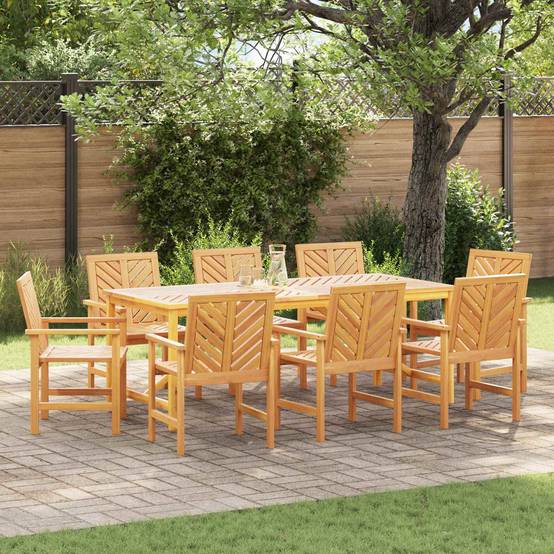 Ensemble de salle à manger jardin bois d'acacia massif huilé marron 200 x 90 x 74 cm (9 pièces) - PANGIVO - Image 1