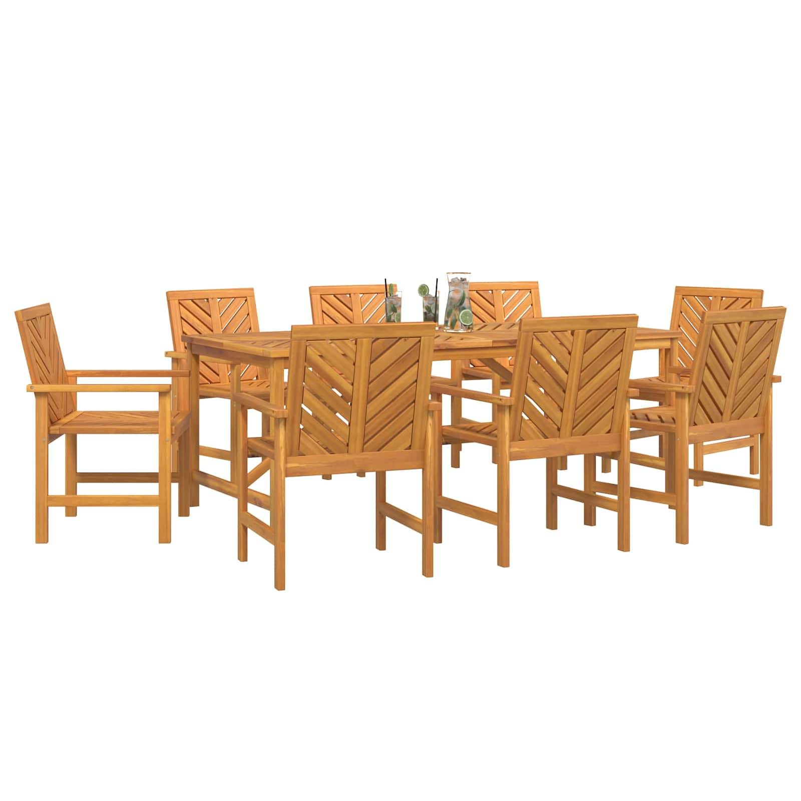 Ensemble de salle à manger jardin bois d'acacia massif huilé marron 200 x 90 x 74 cm (9 pièces) - PANGIVO - Image 3