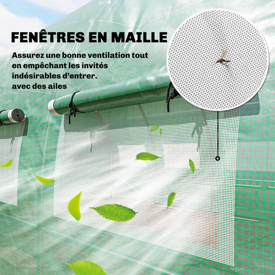 Serre tunnel de jardin 18m², serre de jardin tunnel avec portes et 12 fenêtres avec moustiquaires, 295x597x200cm, vert - Image 9