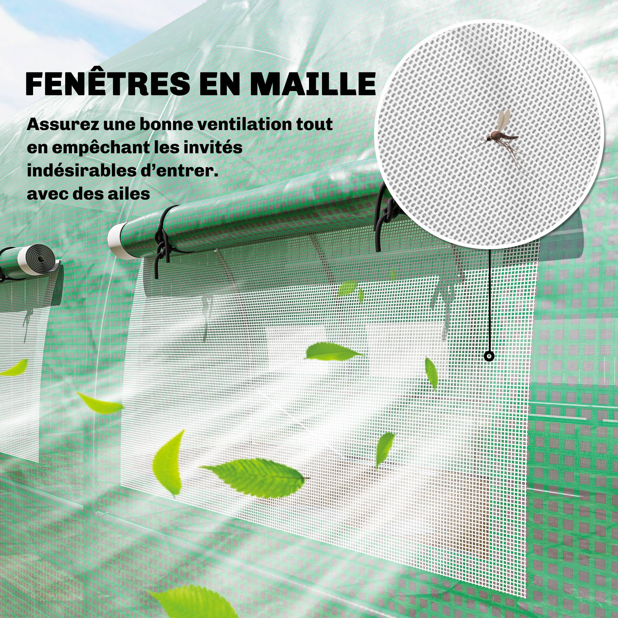 Serre tunnel de jardin 18m², serre de jardin tunnel avec portes et 12 fenêtres avec moustiquaires, 295x597x200cm, vert - Image 9