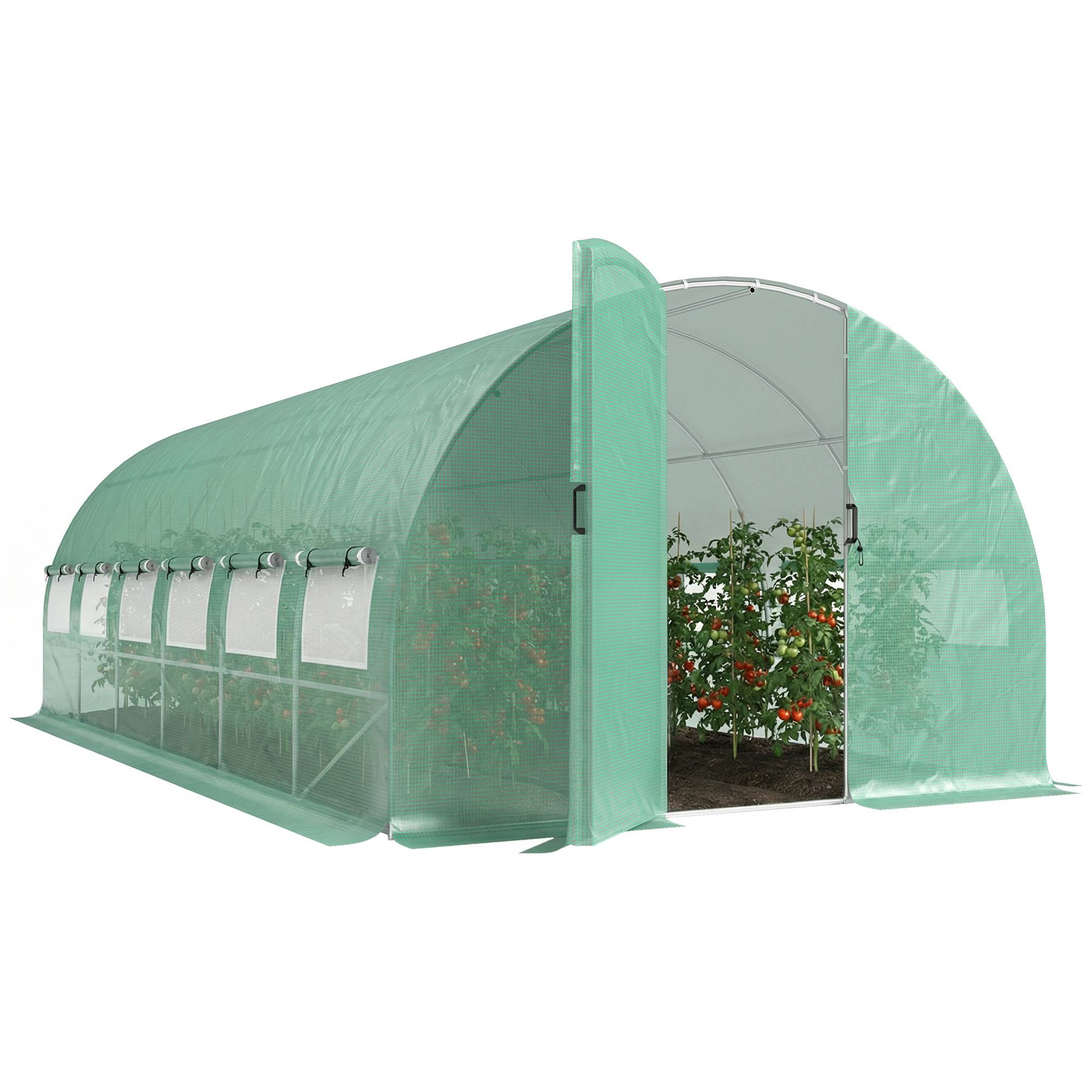 Serre tunnel de jardin 18m², serre de jardin tunnel avec portes et 12 fenêtres avec moustiquaires, 295x597x200cm, vert - Image 1