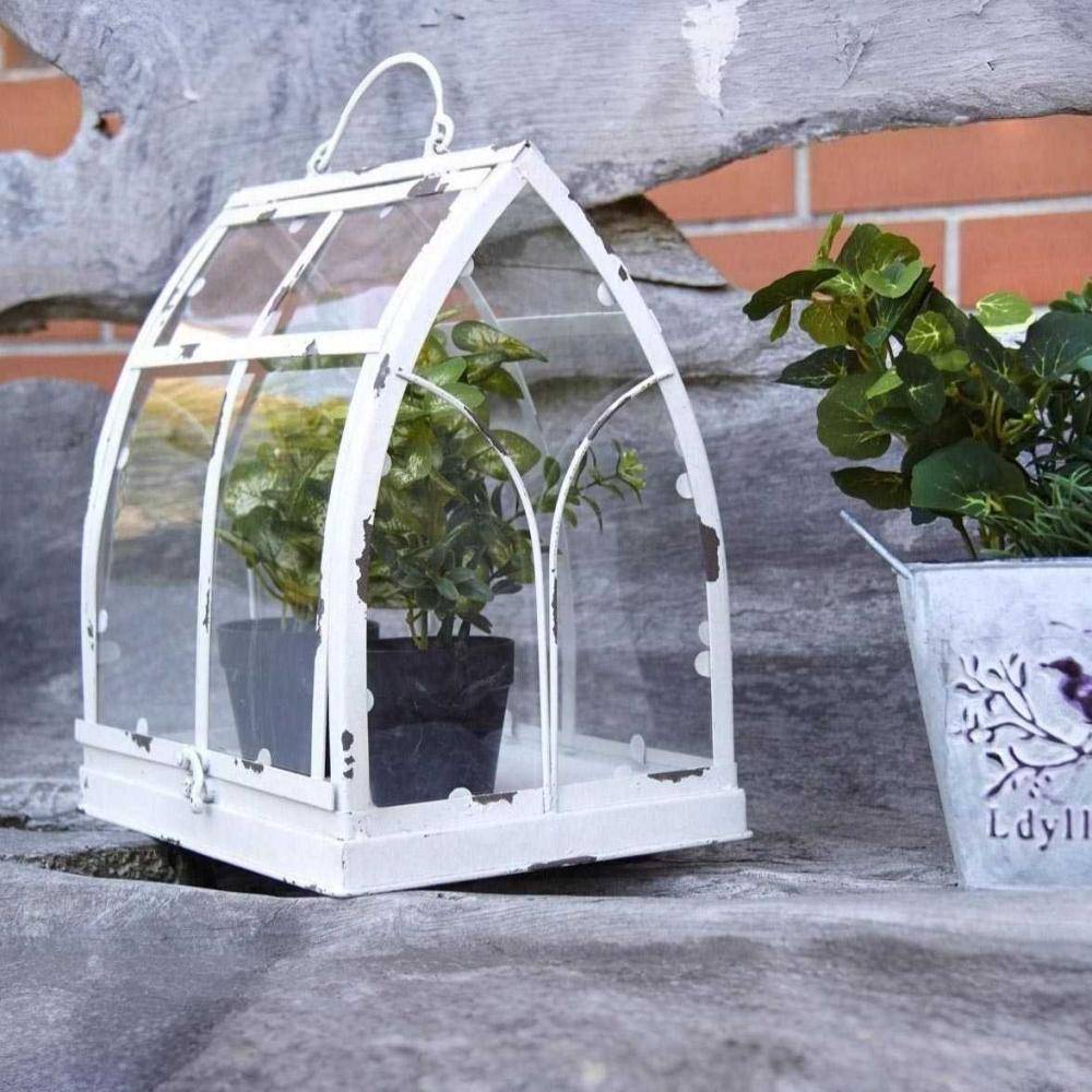 Aubry Gaspard - Mini serre métal blanc vieilli 29 cm - Aubry Gaspard - Imagen 4