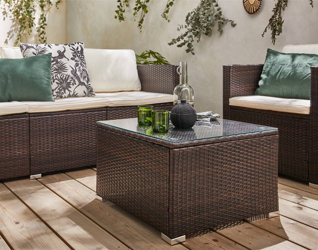 Best Mobilier - Wanaka - salon bas de jardin 5 places - résine tressée et coussins beiges - Best Mobilier - Imagen 5