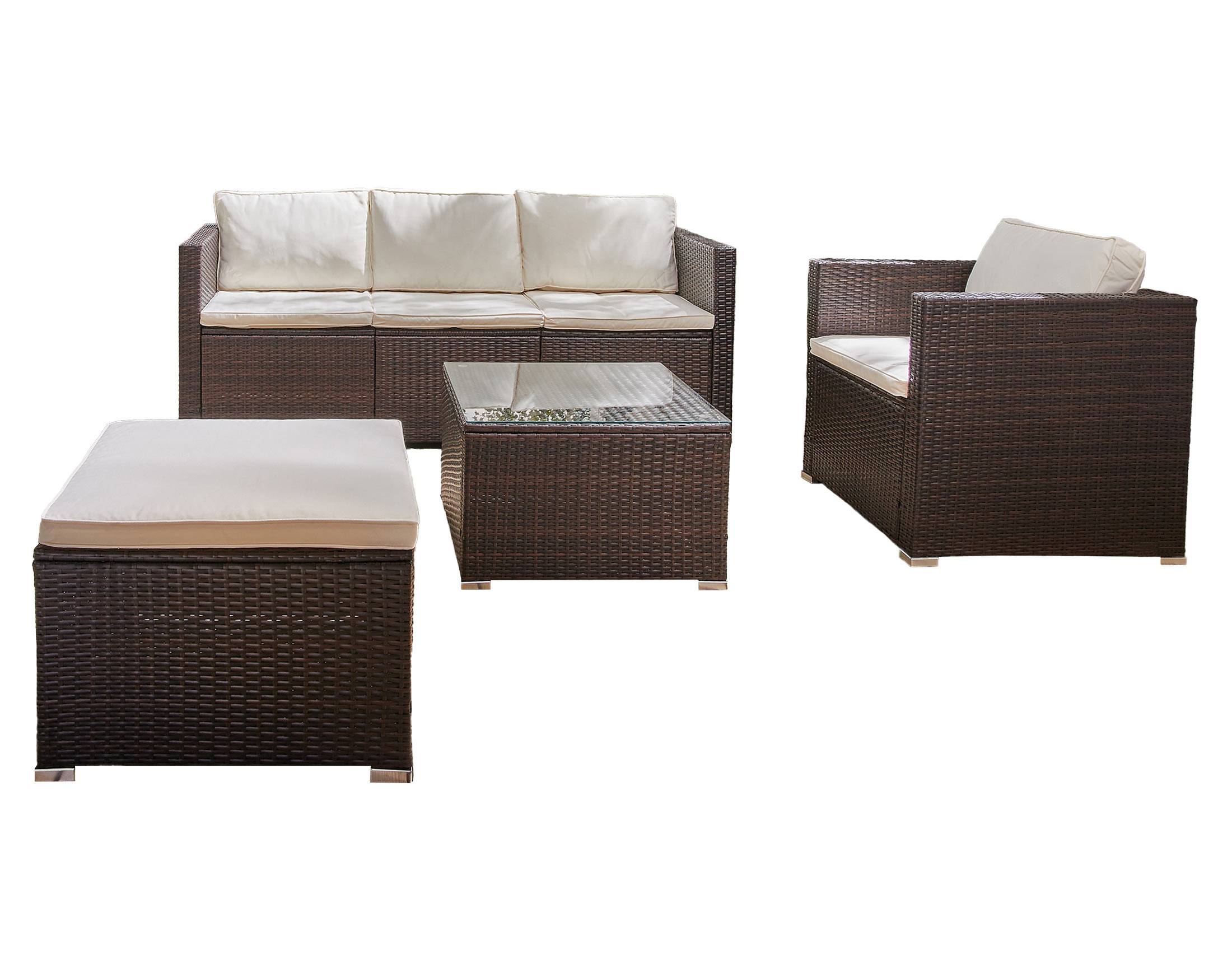 Best Mobilier - Wanaka - salon bas de jardin 5 places - résine tressée et coussins beiges - Best Mobilier - Imagen 1