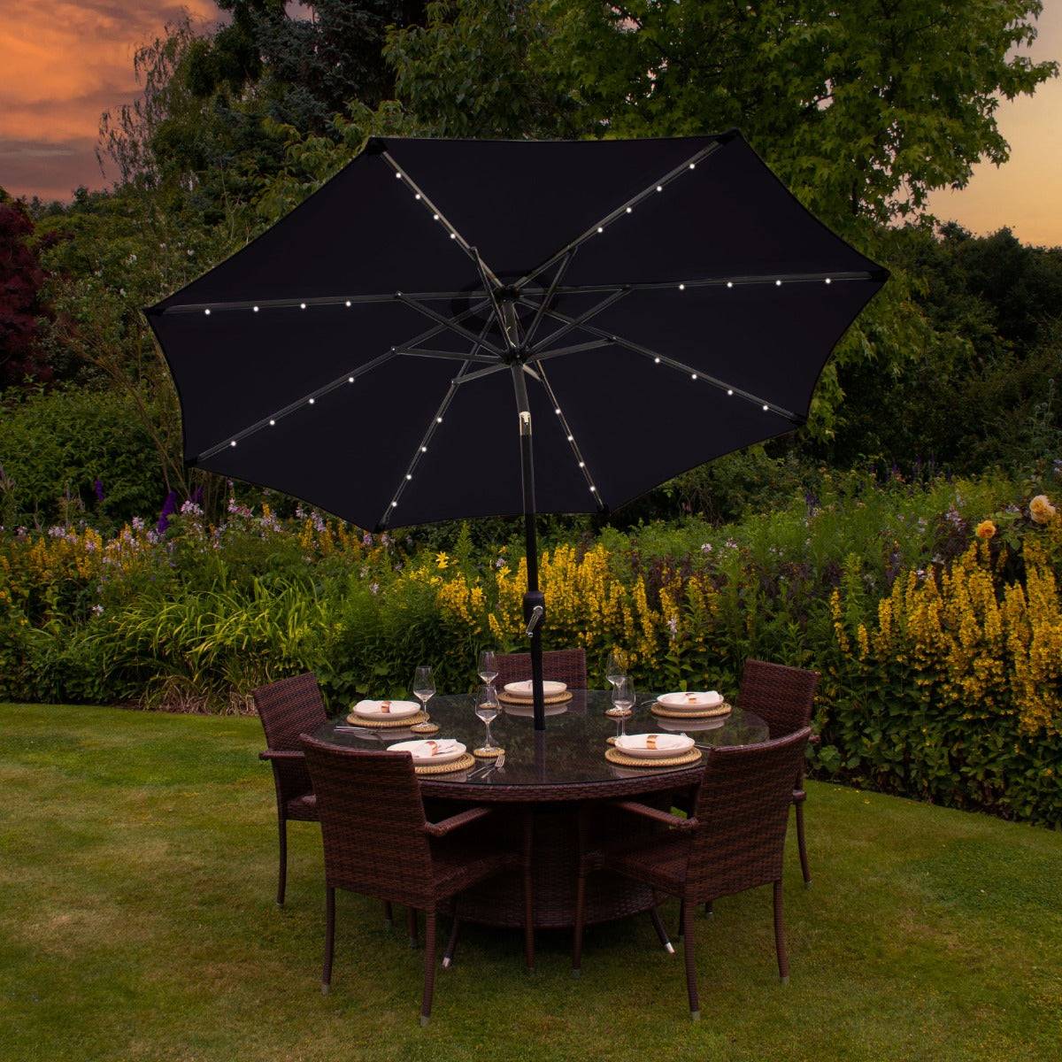 Monstershop - Parasol Noir 270 cm avec 32 LED's Intégrés - Imagen 3