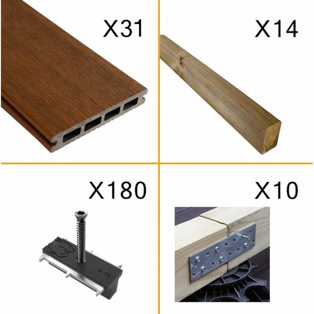 Kit Terrasse Composite NAVIA 10m² - Teck - 31 lames de Terrasse (220 x 14.5 x 2.2 cm) - Fixation par Clips - Cobra Hybrid - Imagen 2