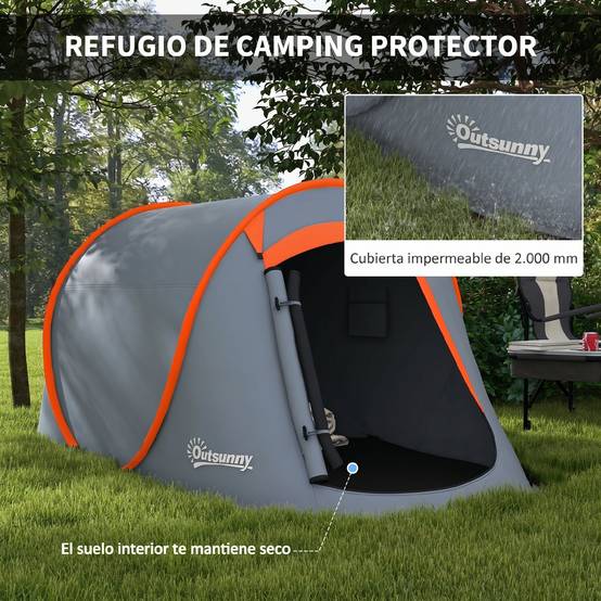 Tente pliante pliable pour 2 à 3 personnes, imperméable (2000 mm), avec sac de transport, 245 x 148 x 105 cm, grise - Image 7