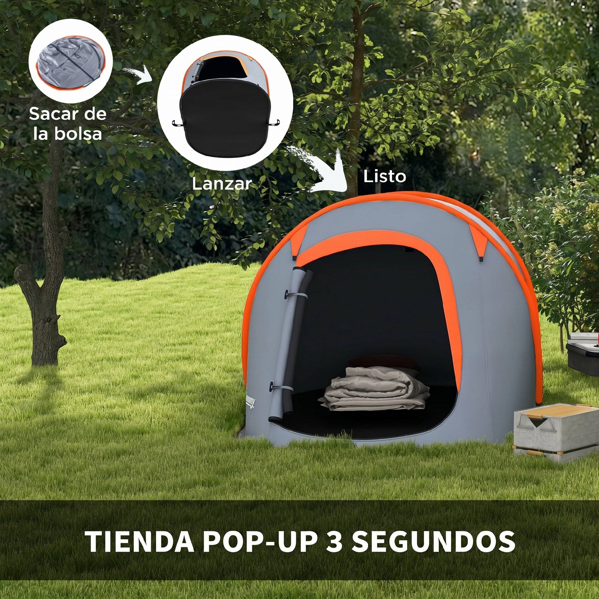 Tente pliante pliable pour 2 à 3 personnes, imperméable (2000 mm), avec sac de transport, 245 x 148 x 105 cm, grise - Image 6