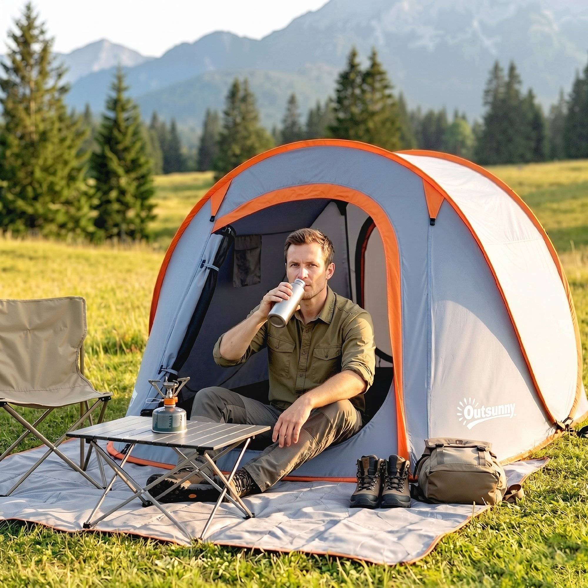 Tente pliante pliable pour 2 à 3 personnes, imperméable (2000 mm), avec sac de transport, 245 x 148 x 105 cm, grise - Image 10