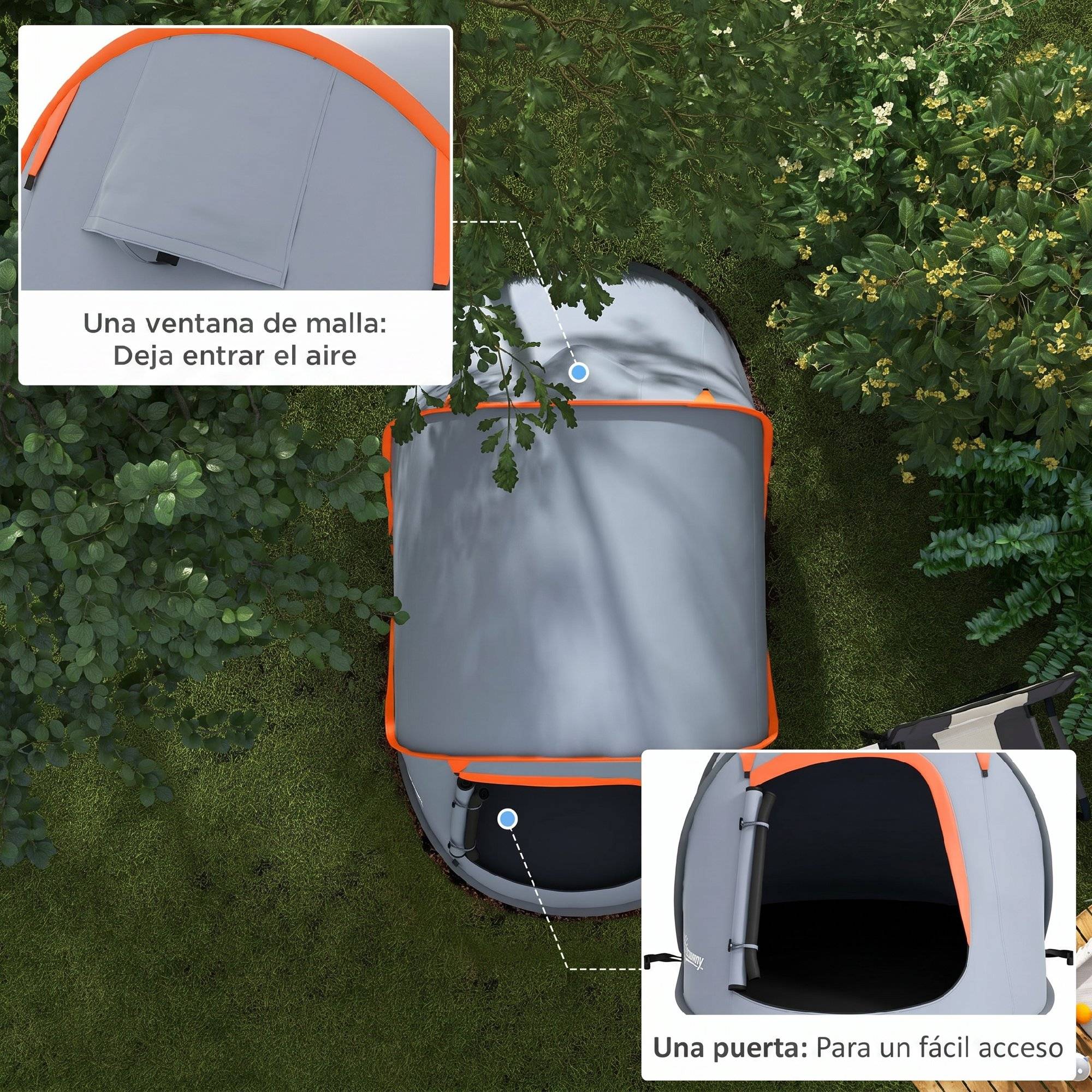 Tente pliante pliable pour 2 à 3 personnes, imperméable (2000 mm), avec sac de transport, 245 x 148 x 105 cm, grise - Image 8